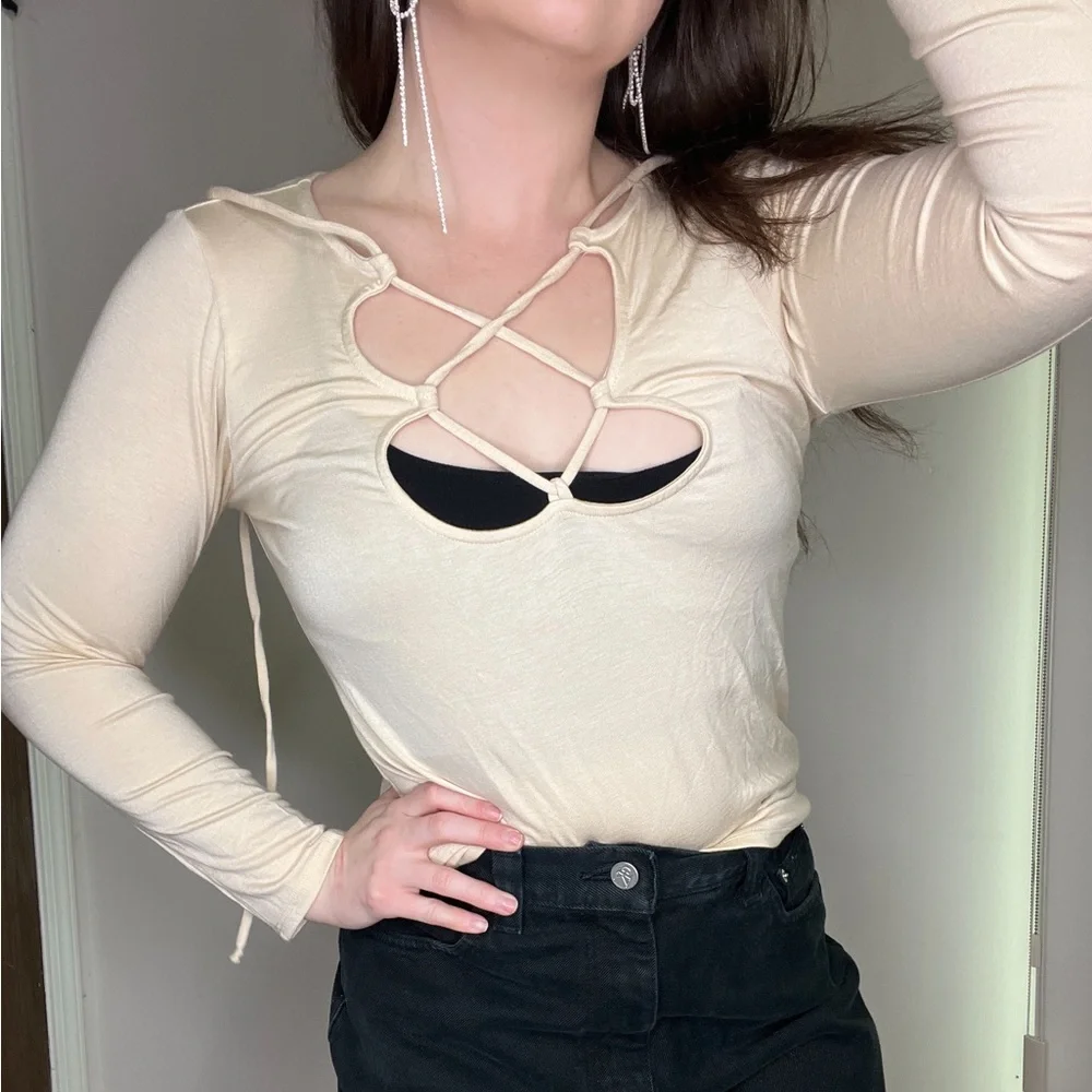 Rachel Pally Beige Long Sleeve Lace Up Top Size Small Modal New